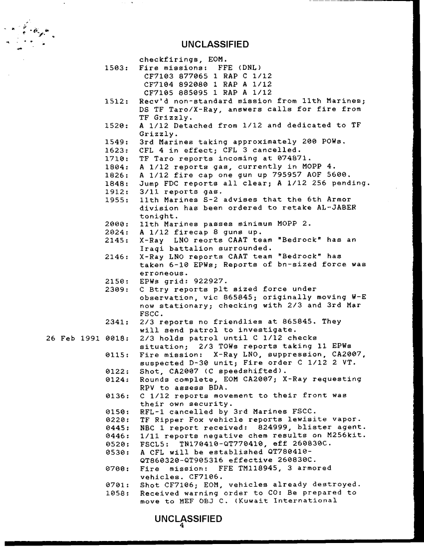 1st Battalion, 12th Marine Regiment, "1st Battalion, 12th Marine Regiment," February 26, 1991.