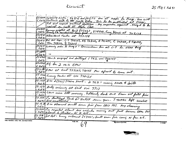 3d Tank Battalion, "3d Marine Tank Log," February 25, 1991, p. 69.
