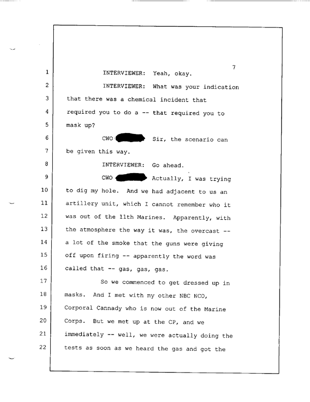 Interview of 1st Marine Division NBC NCO, May 9, 1997, p. 7