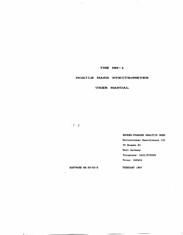 Bruker-Franzen Analytik, GMBH, �MM-1 User Manual,� February 1987, Chapter 8, p. 11.