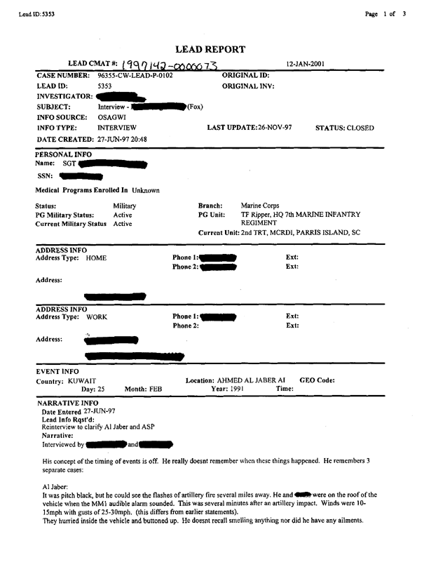 Lead Sheet #5353, Interview of Fox 5604 driver, June 27, 1997, p. 2.