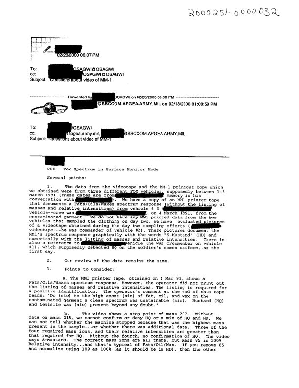 SBCCOM e-mail message, Subject: �Question about video of MM-1,� February 23, 2000 at 1807.