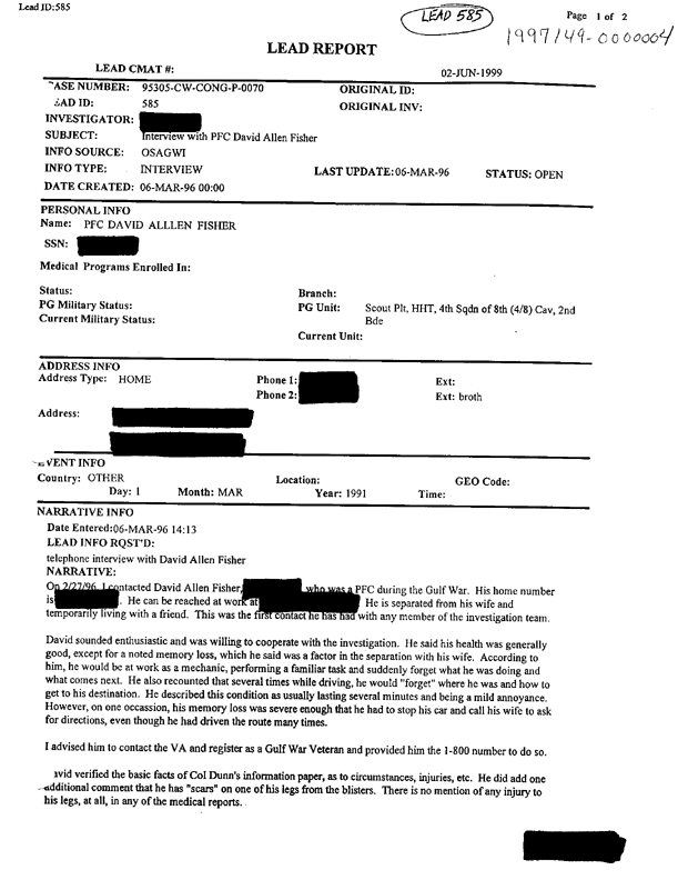 Lead Report 585: Interview with PFC Fisher