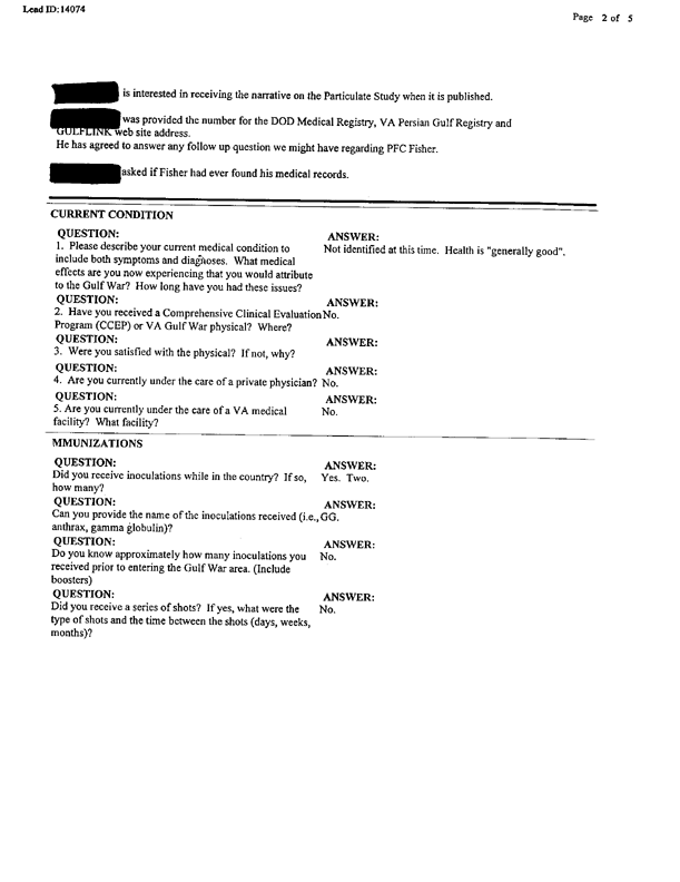 Lead Sheet 14074, Interview of assistant NCOIC, 4-8th Aid Station, August 3, 1999
