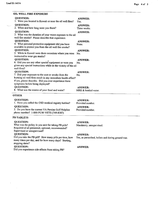 Lead Sheet 14074, Interview of assistant NCOIC, 4-8th Aid Station, August 3, 1999