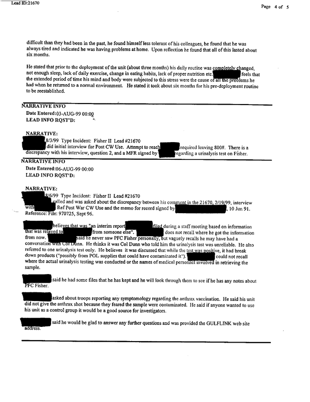 Lead Sheet 21670, Interview of division surgeon, 3rd Armored Division, August 6, 1999