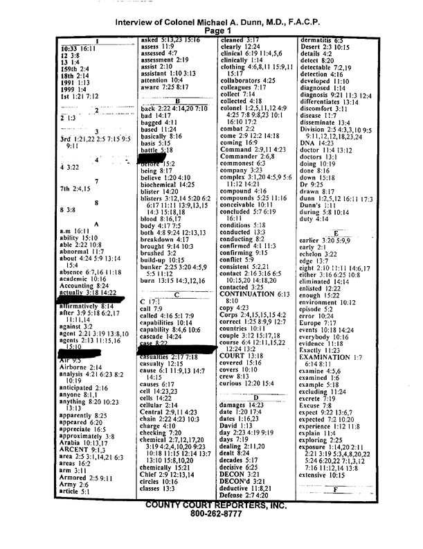 Special Assistant for Gulf War Illnesses, Interview of Colonel Michael A. Dunn, M.D., July 13, 1999