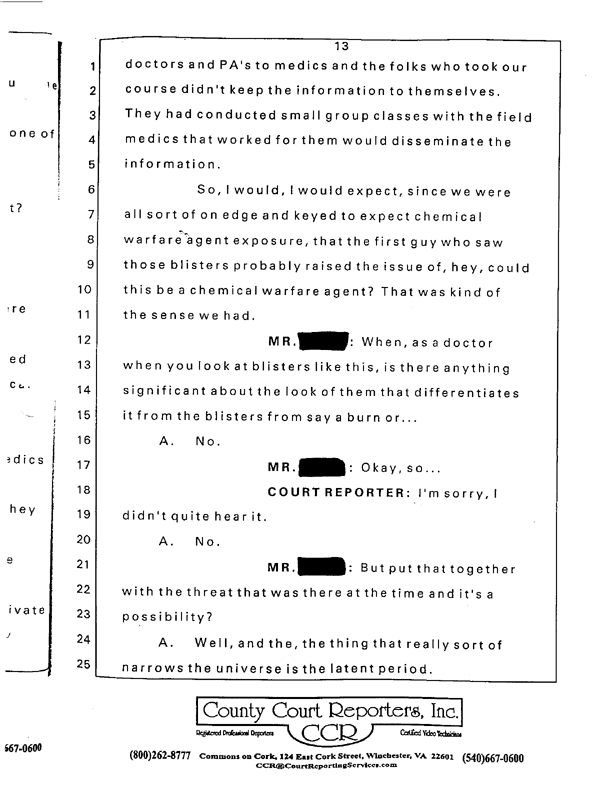 Special Assistant for Gulf War Illnesses, Interview of Colonel Michael A. Dunn, M.D., July 13, 1999