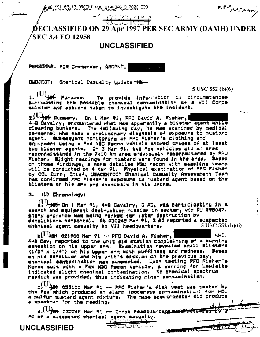 VII Corps message, Subject: "Chemical Casualty Update," undated. 