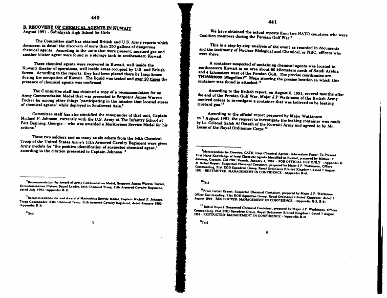 US Senate, 103d Congress, 2d Session, Committee Staff Report (No. 3), Committee on Banking, Housing and Urban Affairs, �
US Chemical and Biological Warfare � Related Dual Use Exports to Iraq and Their Possible Impact on the Health Consequences of the Persian Gulf War,� October 7, 1994