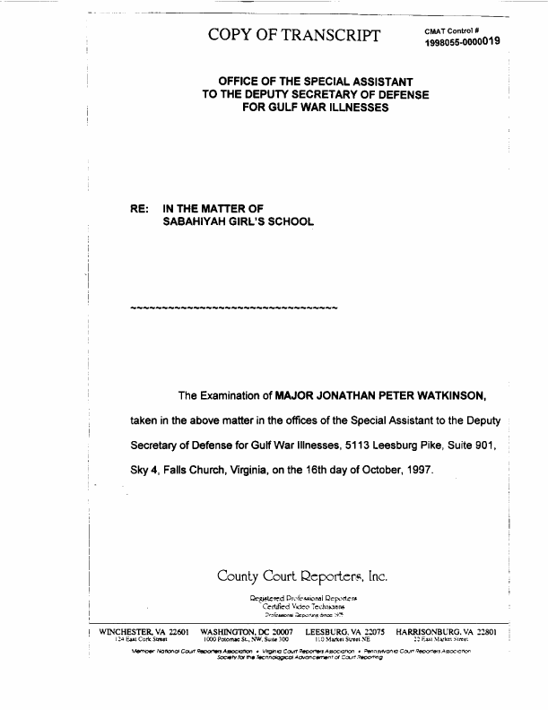 Interview with Major Jonathan Watkinson, October 16, 1997