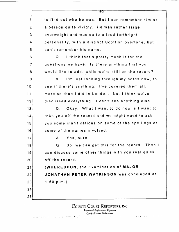  Interview with Major Jonathan Watkinson, October 16, 1997