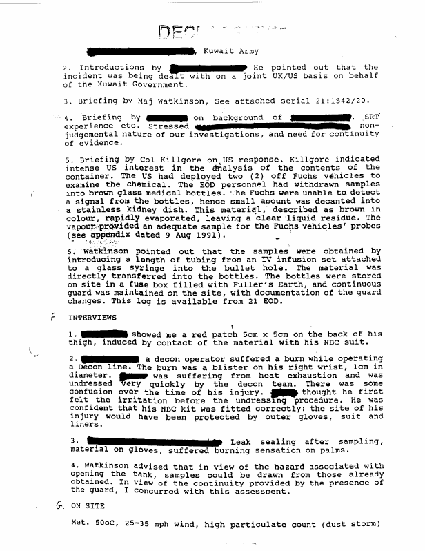 Initial report from sampling team leader, Subject: �Sampling and Assessment of Suspected Chemical Container,� August 11, 1991