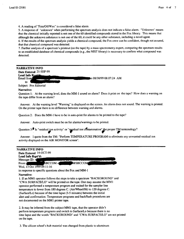 Lead sheet 23181, Meeting with Fox subject matter experts, August 26, 1999