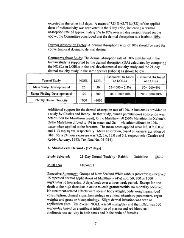 Memorandum from US Environmental Protection Agency, Office of Pesticide Programs, Health Effects Division, Subj: �Malathion - Report of the Hazard Identification Assessment Review Committee,� December 17, 1997, p. 7.