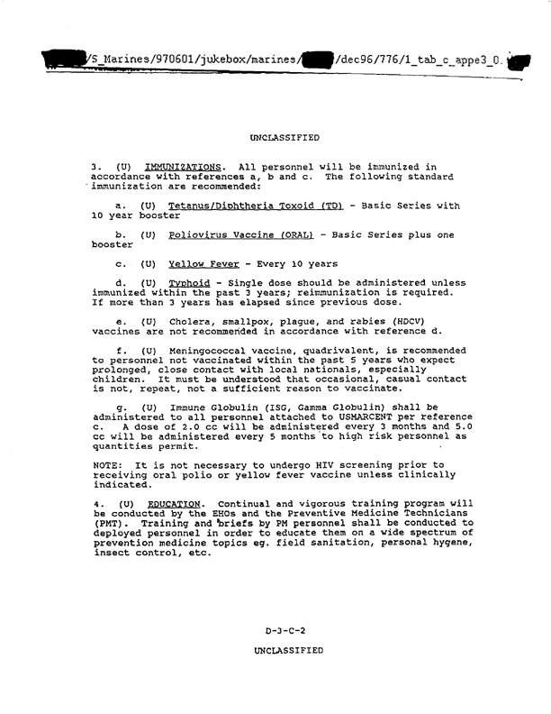   US Marine Corps Central Command, �OPLAN Desert Storm (U),� Tab C to Appendix 3 to Annex D, �Preventive Medicine,� January 1, 1991, p. D-3-C-4 through D-3-C-5.