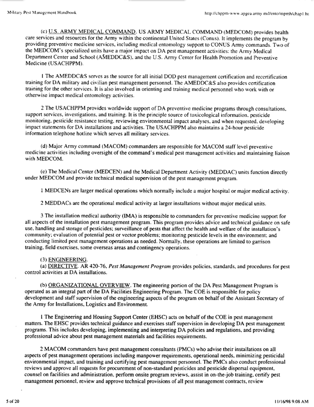   Armed Forces Pest Management Board, Military Pest Management Handbook, not dated, possibly 1992, p. 5.