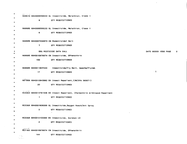   Defense Logistics Agency, �ODS Pesticide Data Call,� Defense General Supply Center, November 1993.