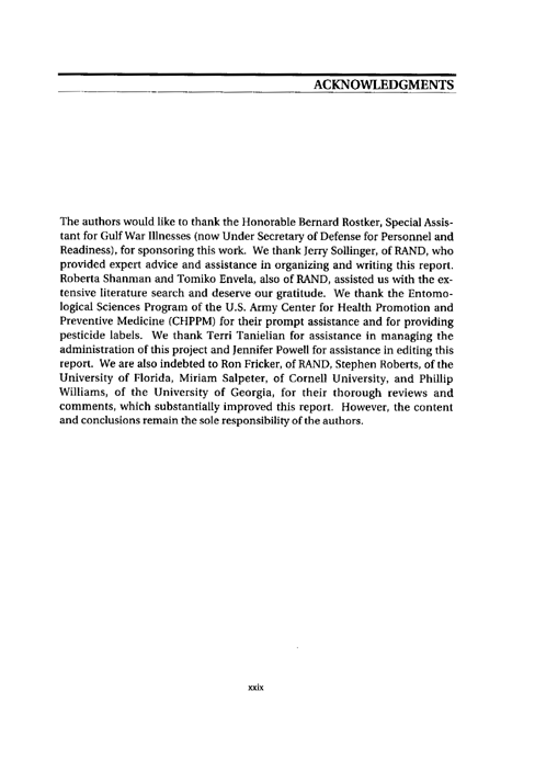Cecchine, G., BA Golomb, LH Hilborne, DM Spektor, and C.R. Anthony, A Review of the Scientific Literature as it Pertains to Gulf War Illnesses: Pesticides, RAND, Volume 8: June 2000.