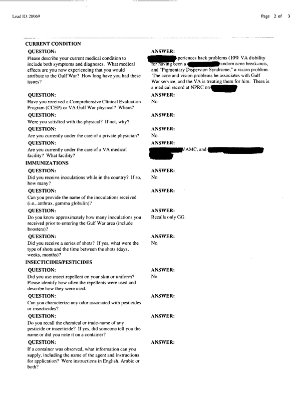   Lead Sheet #28069, Interview with 3rd Mobile Aerial Port Squadron air trans. specialist, October 17, 2000.  