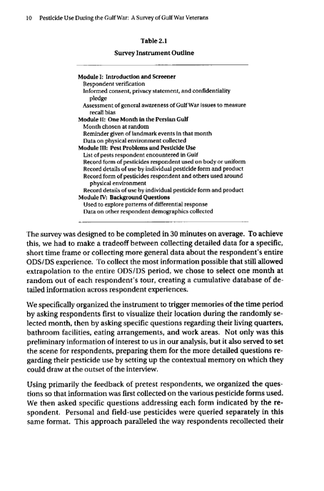 Fricker, RD, E Reardon, DM Spektor, SK Cotton, J. Hawes-Dawson, JE Pace, and S D Hosek, Pesticide Use During the Gulf War: A Survey of Gulf War Veterans, RAND, July 2000, pp. 7-16.