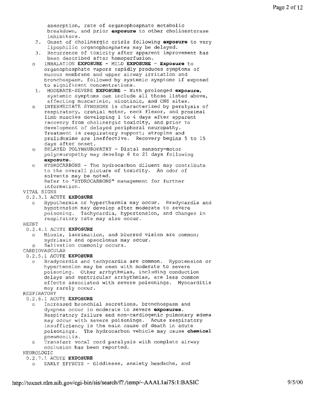 National Library of Medicine/National Institutes of Health (September 24, 2002), TOXNET Summary of Diazinon (CASRN 333�41�5), p. 4.