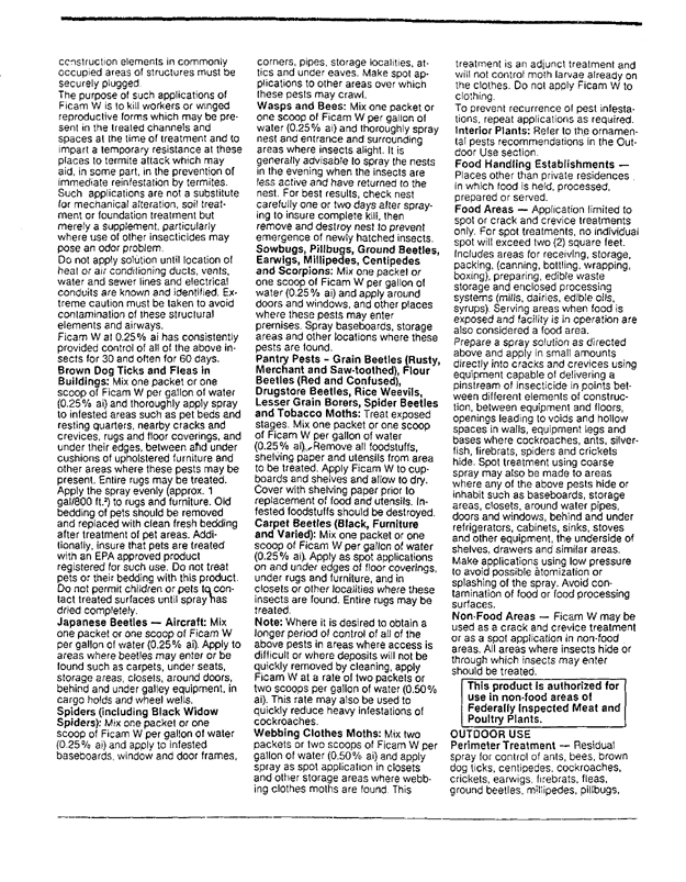 NOR-AM Chemical Company, Specimen Label for Ficam W Wettable Powder Insecticide (contains 76% bendiocarb),Wilmington, DE, (no date), p. 1.