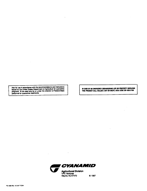 American Cyanamid Co.,  Specimen Label for Cythion Malathion ULV Concentrate (contains 91.0% malathion).