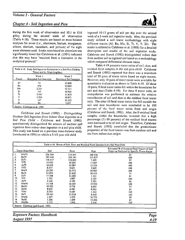 US Environmental Protection Agency, Office of Research and Development, Exposure Factors Handbook.  Volume I, General Factors, EPA/600/P-95/002a, August 1997, pp. 416-421.