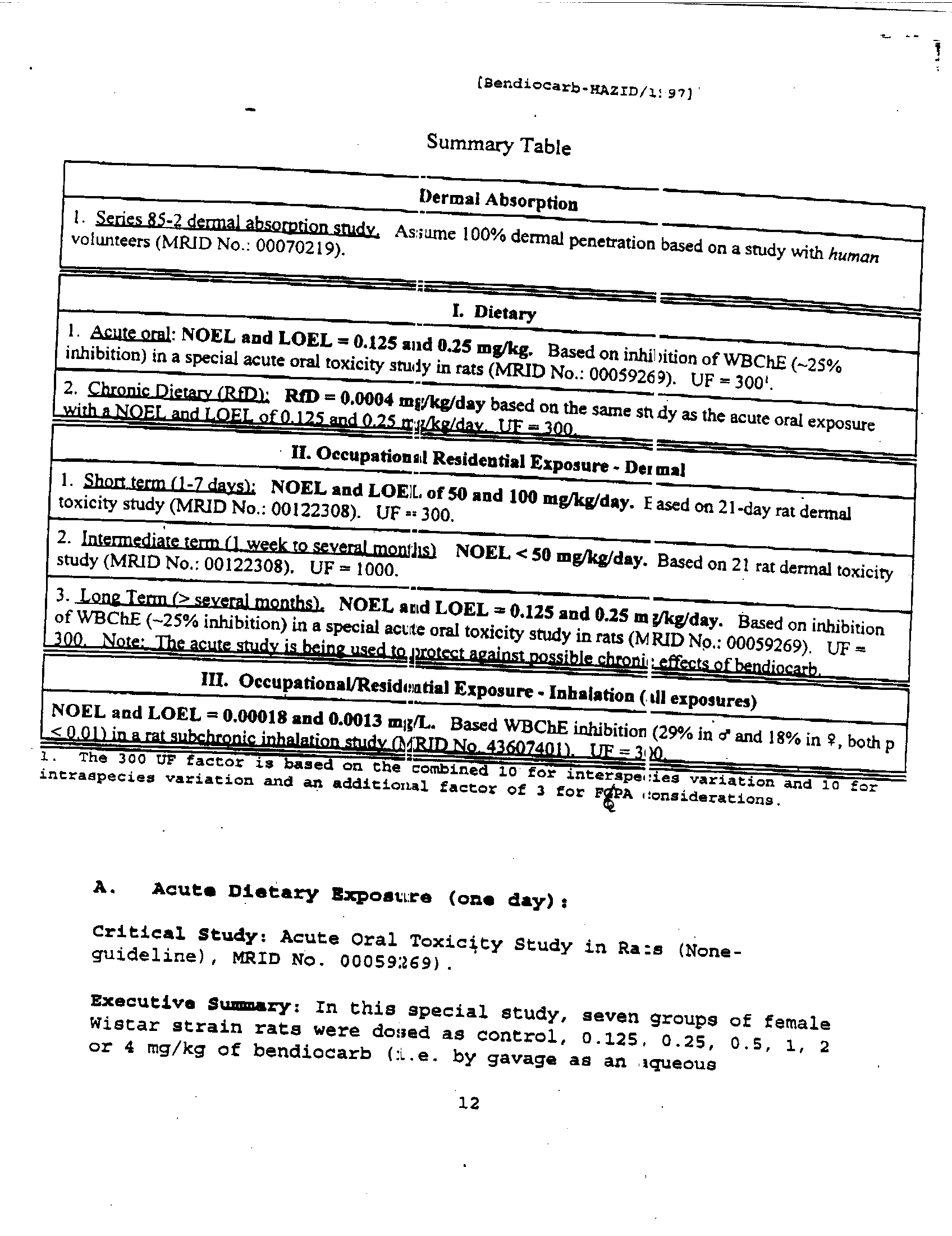 Environmental Protection Agency, Bendiocarb: Hazard Identification Committee Report, HIARC-HED document #012437, December 16, 1997, p. 12.