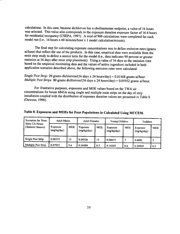   US Environmental Protection Agency, Office of Pesticide Programs, Health Effects Division, �Dichlorvos (DDVP): Risk Assessment Issues for the Science Advisory Panel,� July 8, 1998, p. 38.