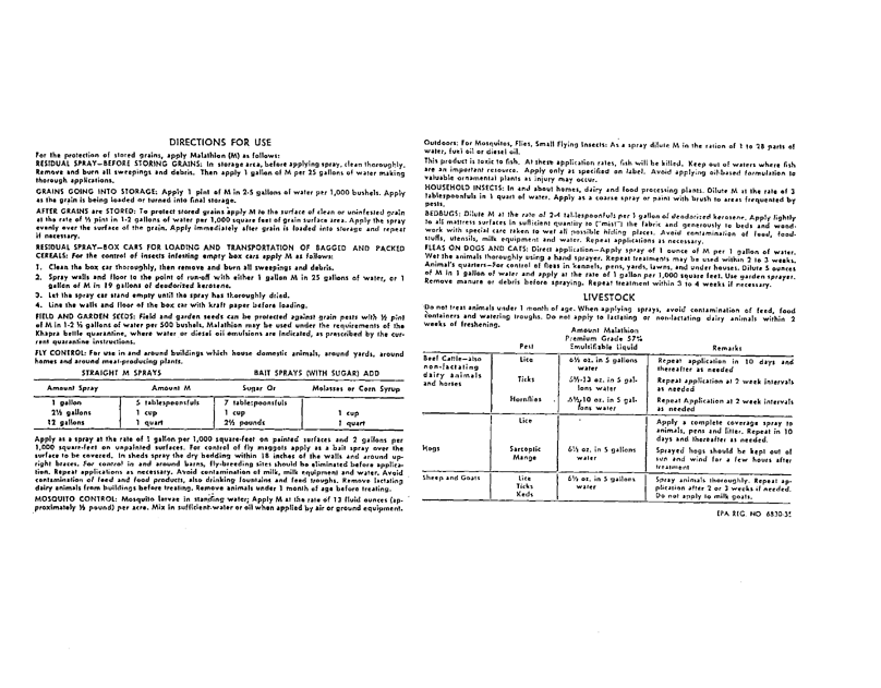 Octagon Process Inc.,  Product Label for Insecticide Malathion Diazinon Emulsifiable Concentrate (contains 57% malathion), Edgewater, New Jersey, September 18, 1973, 2 p.
