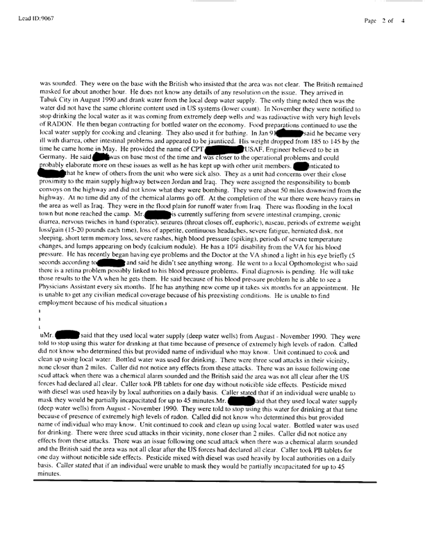   Lead Sheet #9067, Interview with a US Air Force contracting officer stationed in Tabuk City, January 16, 1997.