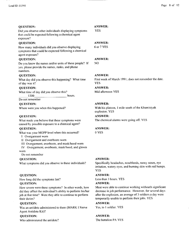   Lead Sheet #11395, Interview with 307th Engineer Battalion platoon leader, September 30, 1998.