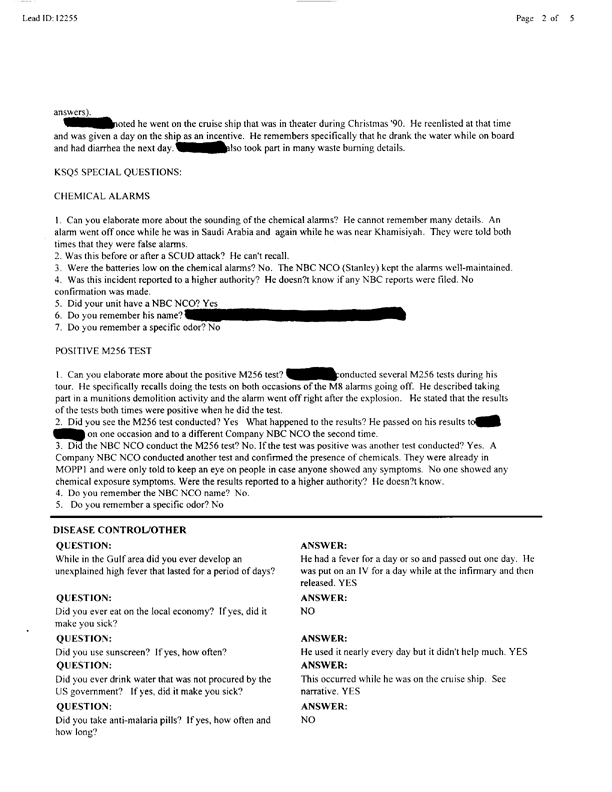   Lead Sheet #12255, Interview with 299th Engineer Battalion engineer, November 4, 1997.