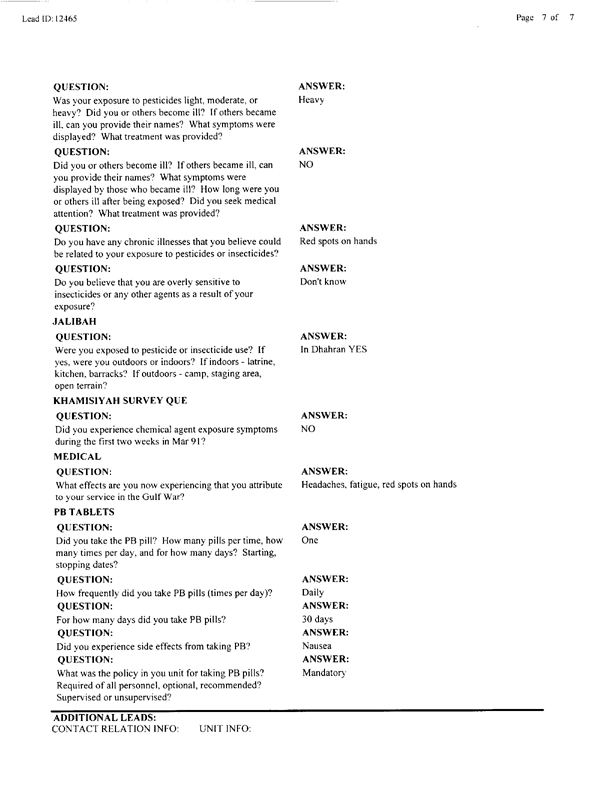   Lead Sheet #12465, Interview with 53rd Quartermaster Detachment airborne rigger, August 19, 1999.