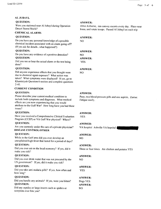   Lead Sheet #12559, Interview with 210th MP Co. mechanic, December 18, 1997.