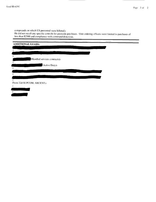   Lead Sheet #6292, Interview with XVIII Airborne Corps contracting officer, October 2, 1997, p. 1.