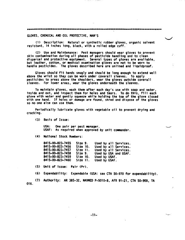 Armed Forces Pest Management Board, Technical Information Memorandum No. 14, �Personal Protective Equipment for Pest Management Personnel,�  March 1992, pp. 11, 13, 14.