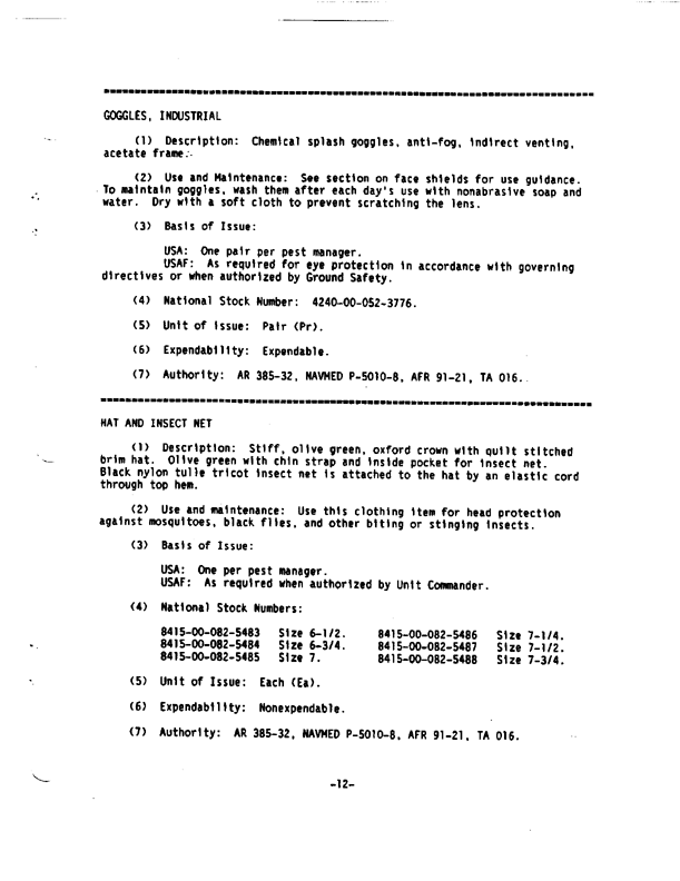 Armed Forces Pest Management Board, Technical Information Memorandum No. 14, �Personal Protective Equipment for Pest Management Personnel,�  March 1992, pp. 11, 13, 14.