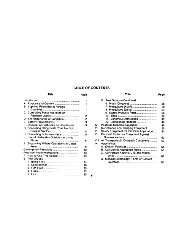   Armed Forces Pest Management Board, Technical Information Memorandum No. 24, Contingency Pest Management Pocket Guide, Third Edition, April 1988.
