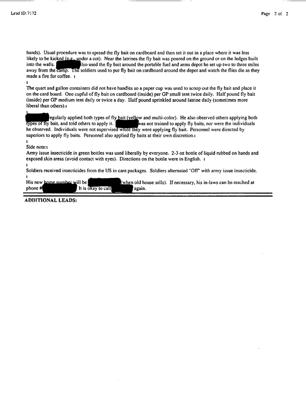 Lead Sheet #7172, Interview with 1st Cavalry Division veteran, November 26, 1997, p. 1-2.