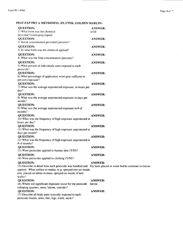 Lead Sheet #14966, Interview with 24th ID, 724th CS BN environmental science officer, February 10, 1998; 