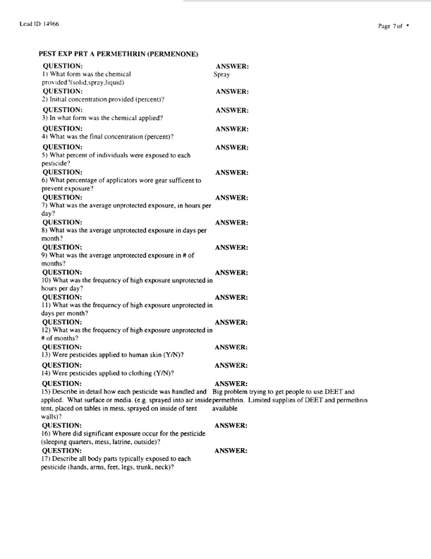 Lead Sheet #14966, Interview with 24th ID, 724th CS BN environmental science officer, February 10, 1998; 