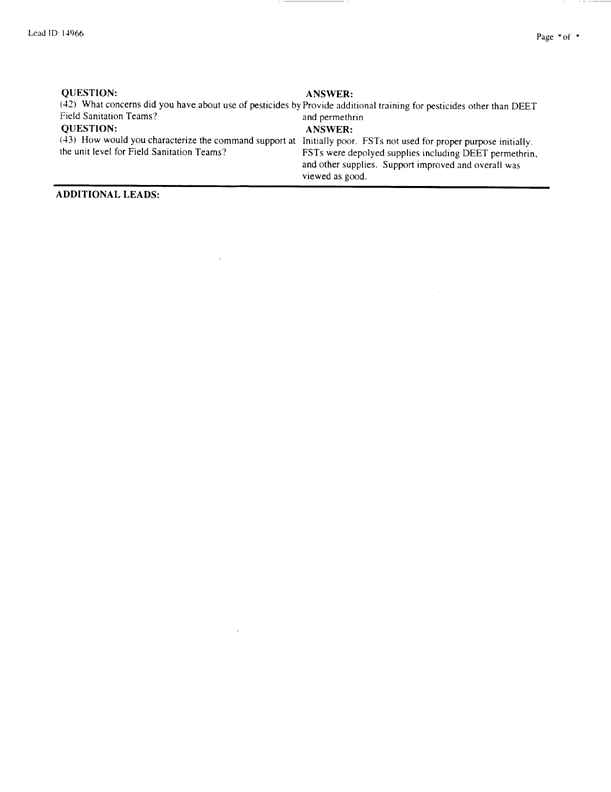 Lead Sheet #14966, Interview with 24th ID, 724th CS BN environmental science officer, February 10, 1998; 