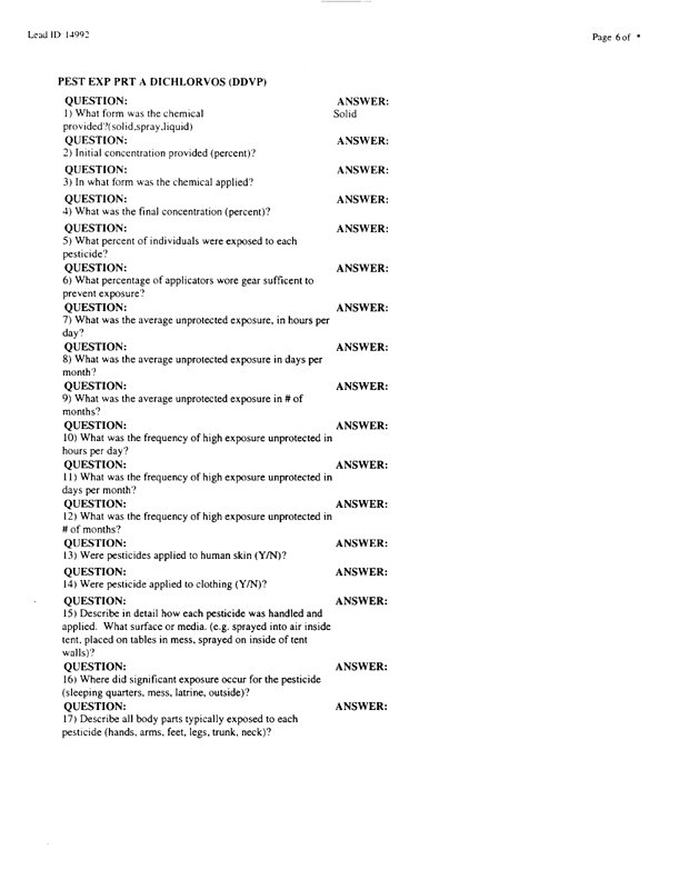 Lead Sheet #14992, Interview with 983rd Medical Detachment entomologist, February 11, 1998.