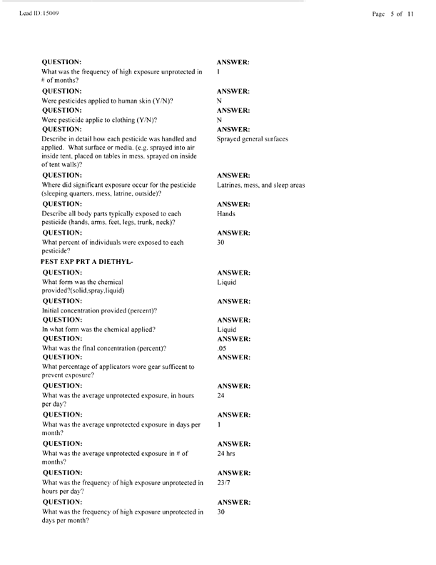   Lead Sheet #15009, Interview with 326th Medical Battalion preventive medicine specialist, February 24, 1998.