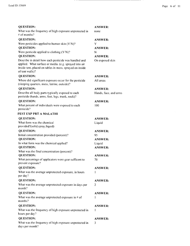   Lead Sheet #15009, Interview with 326th Medical Battalion preventive medicine specialist, February 24, 1998.