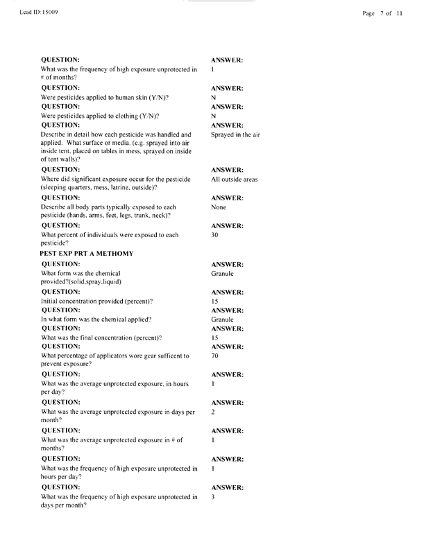   Lead Sheet #15009, Interview with 326th Medical Battalion preventive medicine specialist, February 24, 1998.