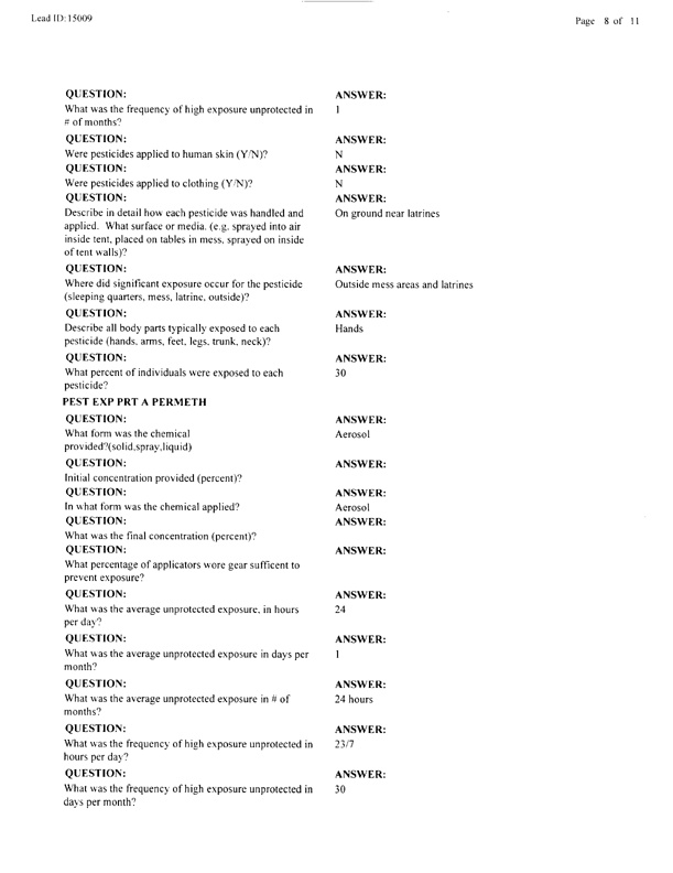   Lead Sheet #15009, Interview with 326th Medical Battalion preventive medicine specialist, February 24, 1998.